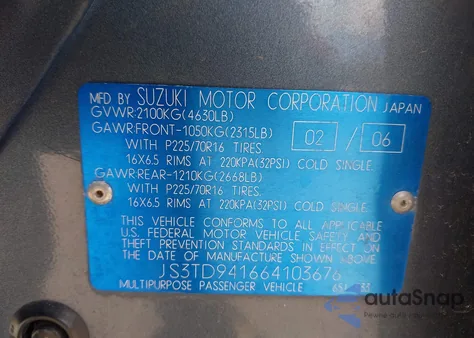 2006 Suzuki Grand Vitara from USA, damaged, VIN JS3TD941664103676